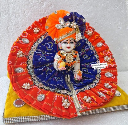 Orange- blue heavy dress with pagdi