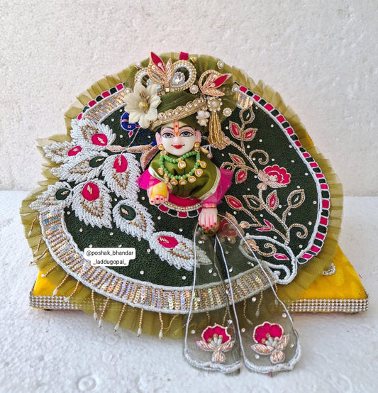 Mehndi colour heavy handwork dress with pagdi and patka
